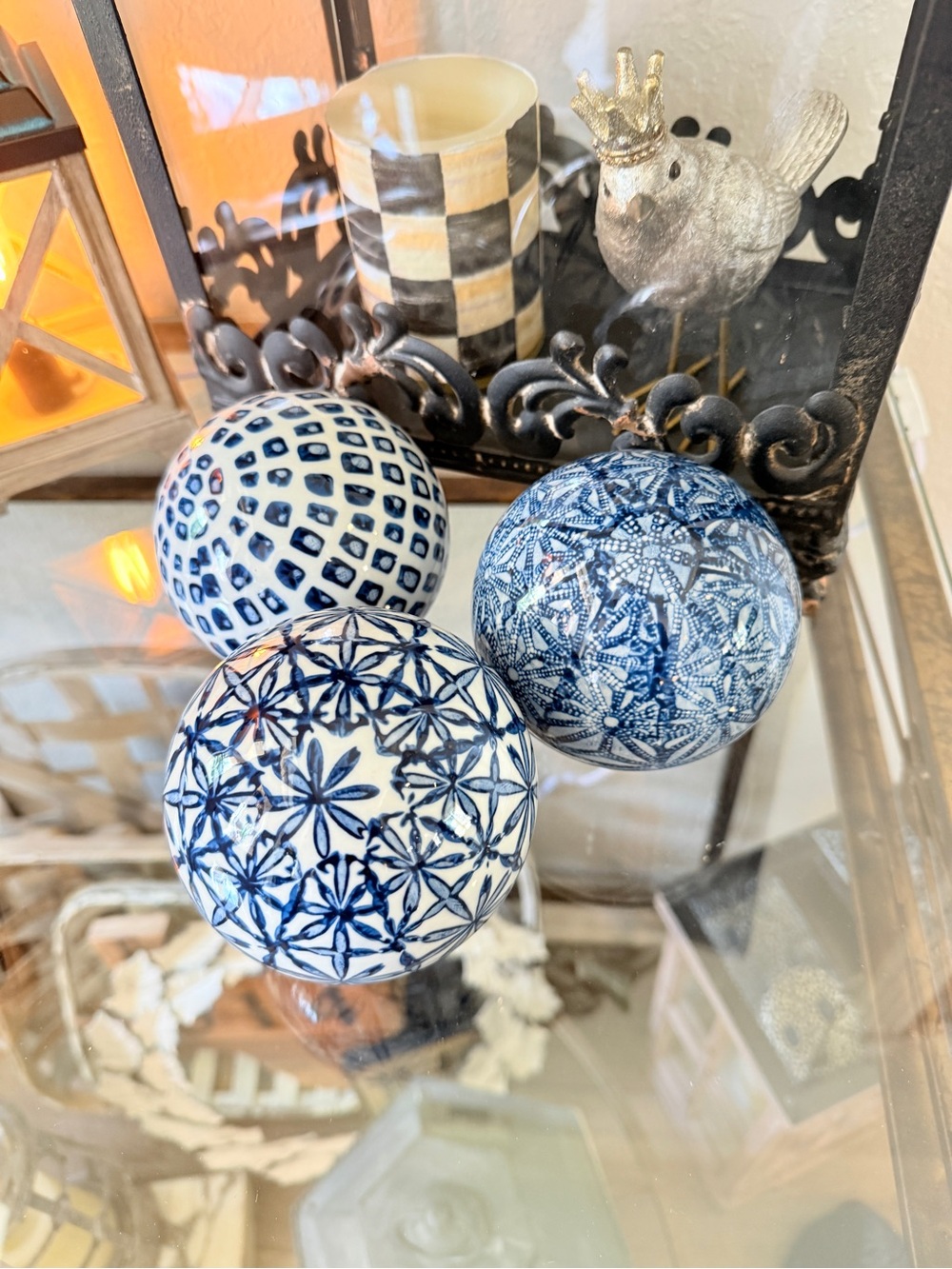 Blue & White Decorative Ceramic Spheres – Set of 3 - Picture 14 of 16